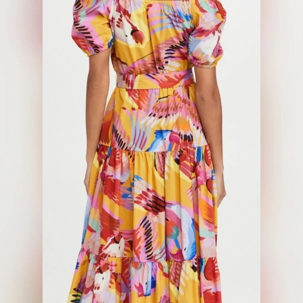 Farm Rio Yellow Multi Floral-Print Off-Shoulder Belted Maxi Dress new with tags - Picture 2 of 10